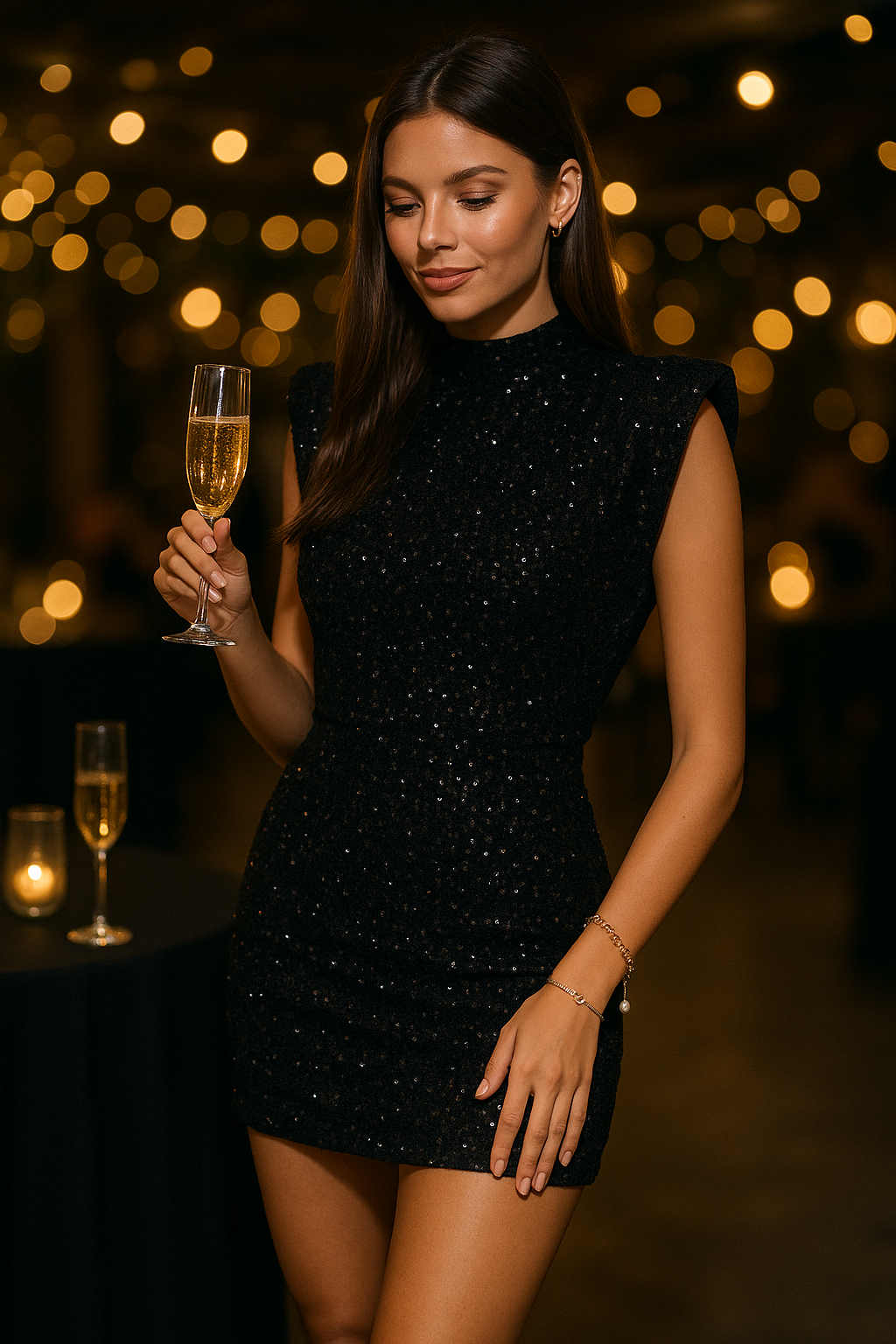 Robe de soirée noire à sequins – Élégance et éclat glamour